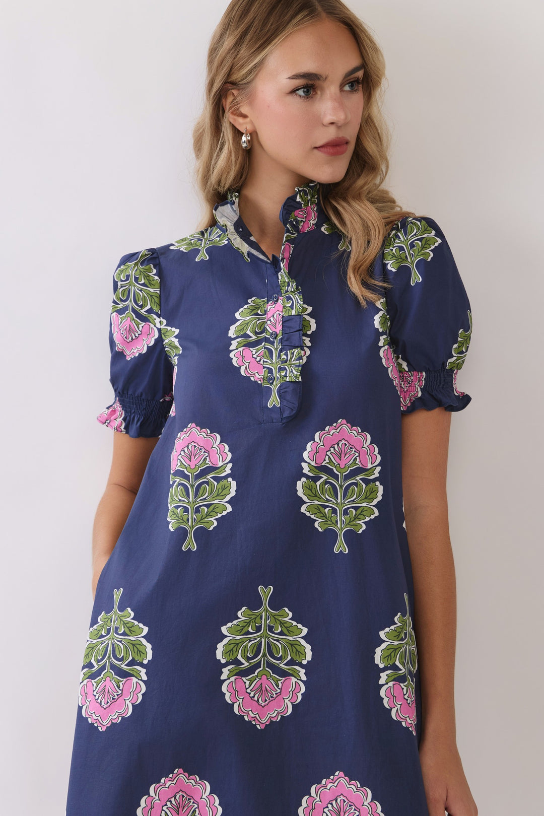 Lysa Floral Print Ruffle Collar Button Down Midi Dress
