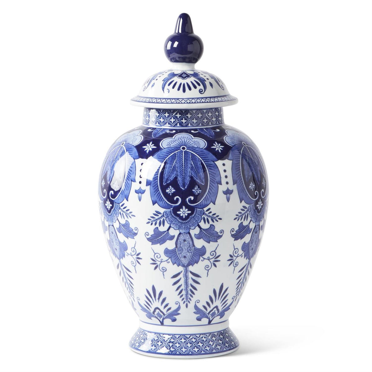 Ceramic blue and white chinoiserie lidded ginger jar with floral pattern
