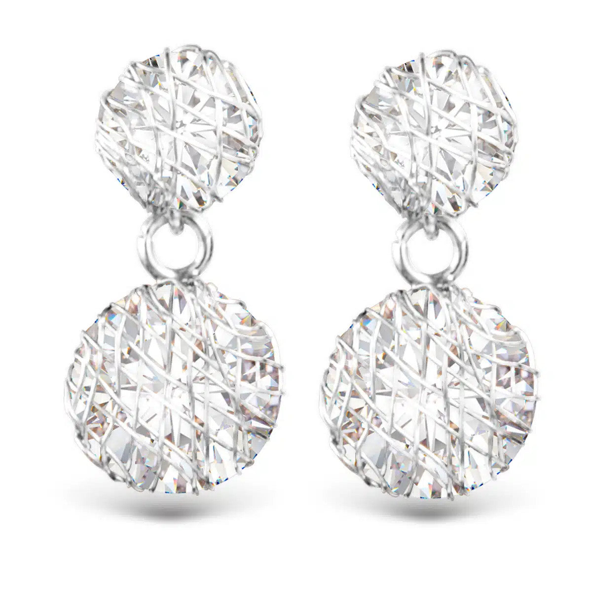 Silver-tone wire overlay drop earrings featuring round cubic zirconia stones.
