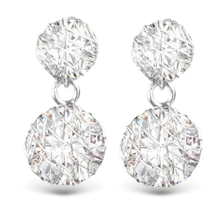 Silver-tone wire overlay drop earrings featuring round cubic zirconia stones.