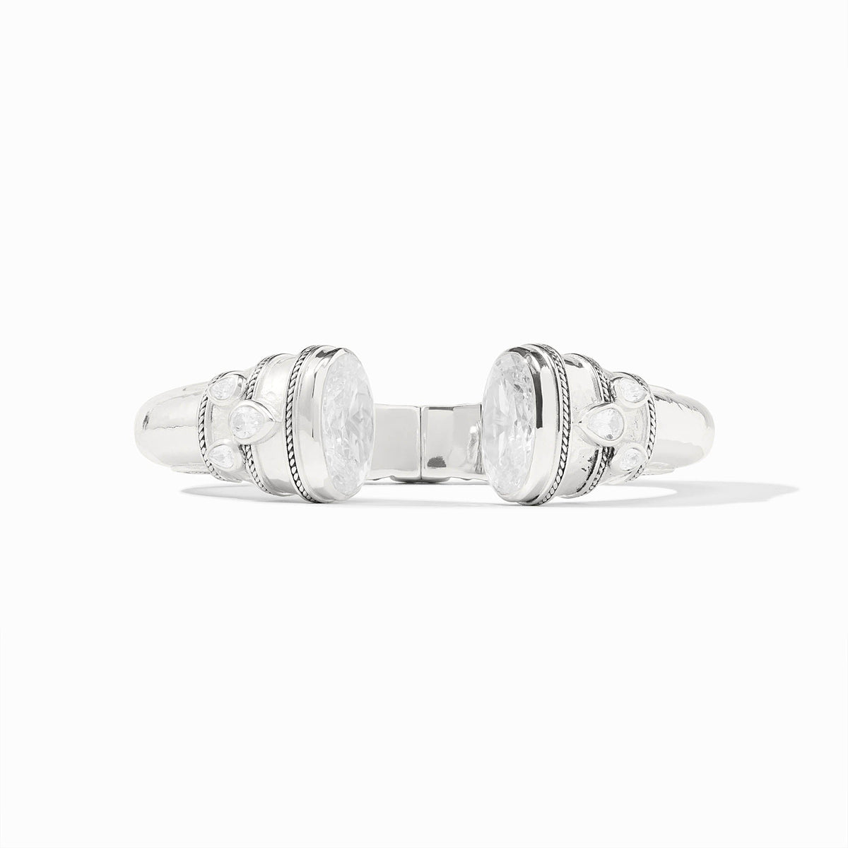 Julie Vos hallmark Cannes Cuff bracelet in pure silver plate with imported glass stones.