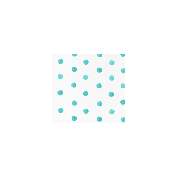 Papersoft Cocktail Napkins featuring a teal polka dot pattern on a white background.