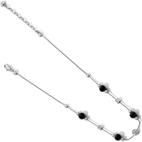 Silver-plated adjustable short necklace with black agate stones on a silver-black chain.