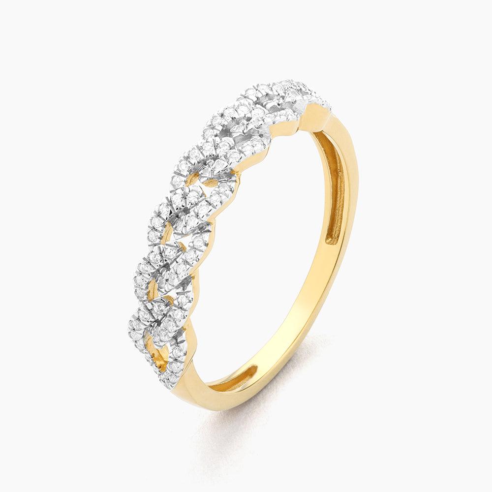 Stackable ring with braided texture in gold-tone metal featuring a small flower accent.