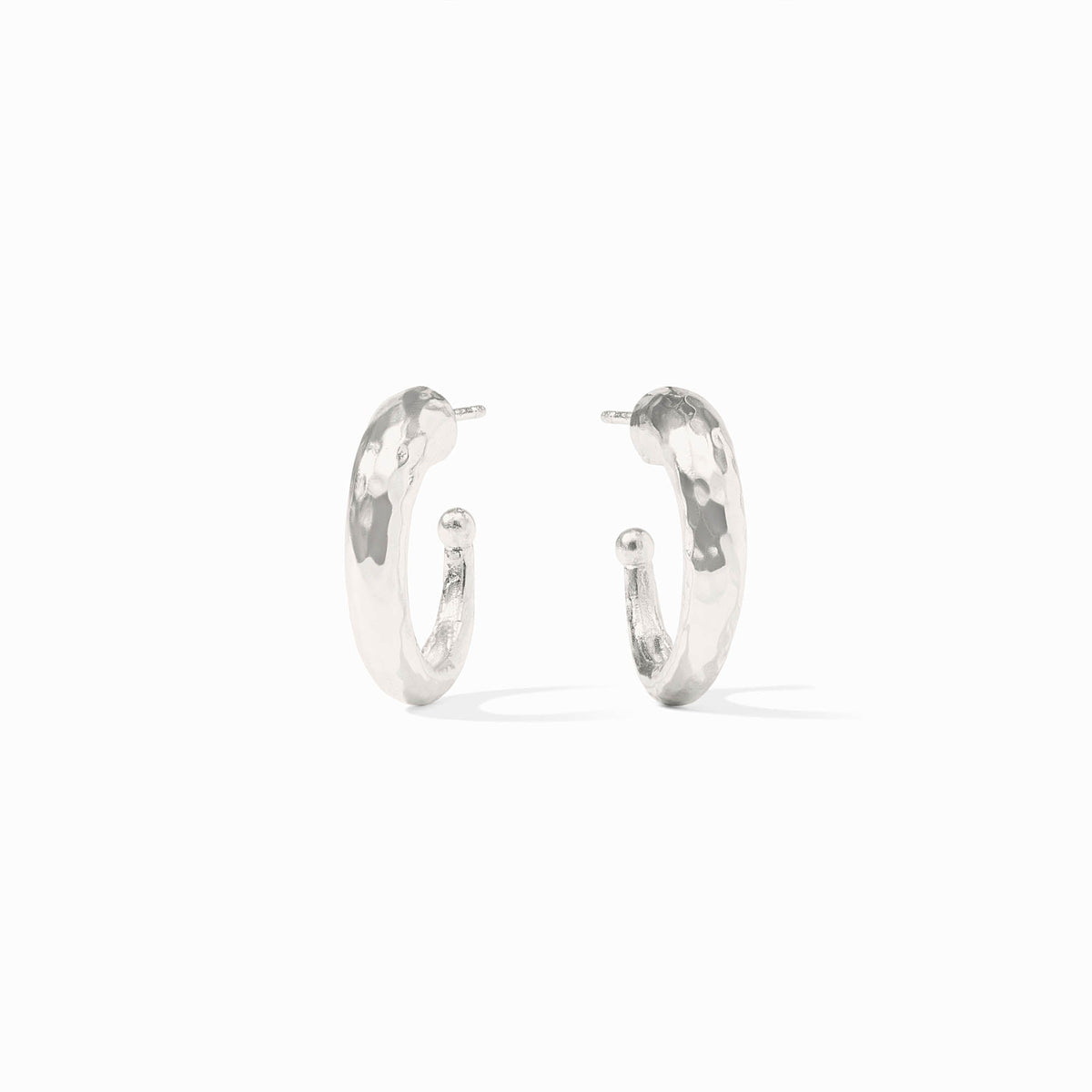 Medium silver hammered hoop earring with pure silver plated backs