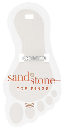 Silver Sand & Stone toe ring with a circular link design on a foot-shaped display card.