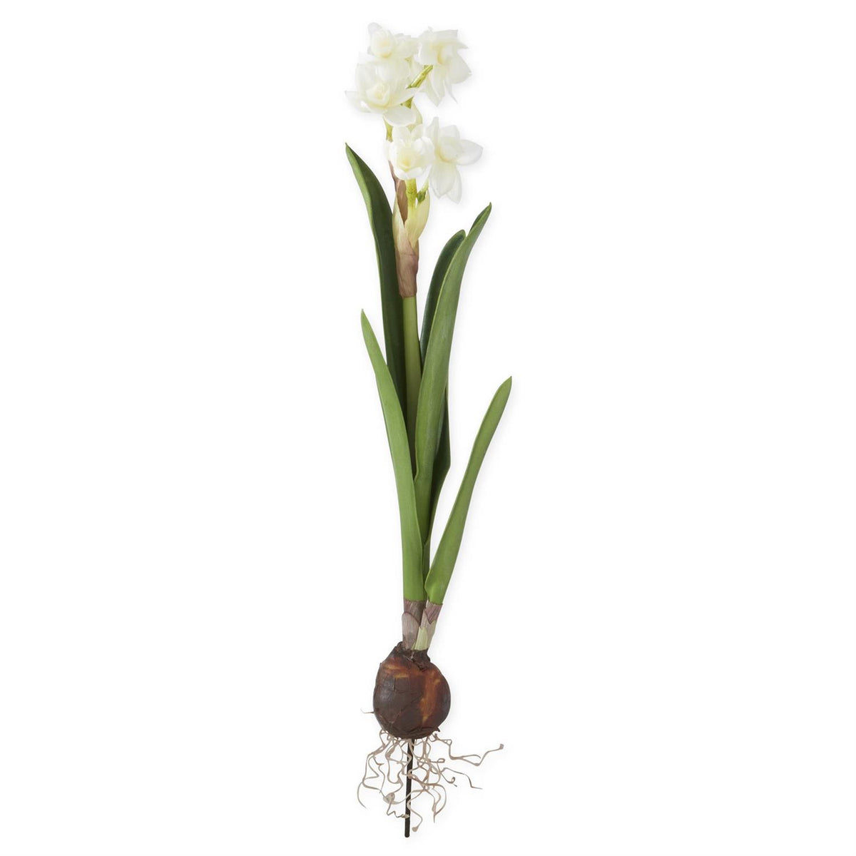White daffodil bulb pick with real-touch petals on a wire stem.