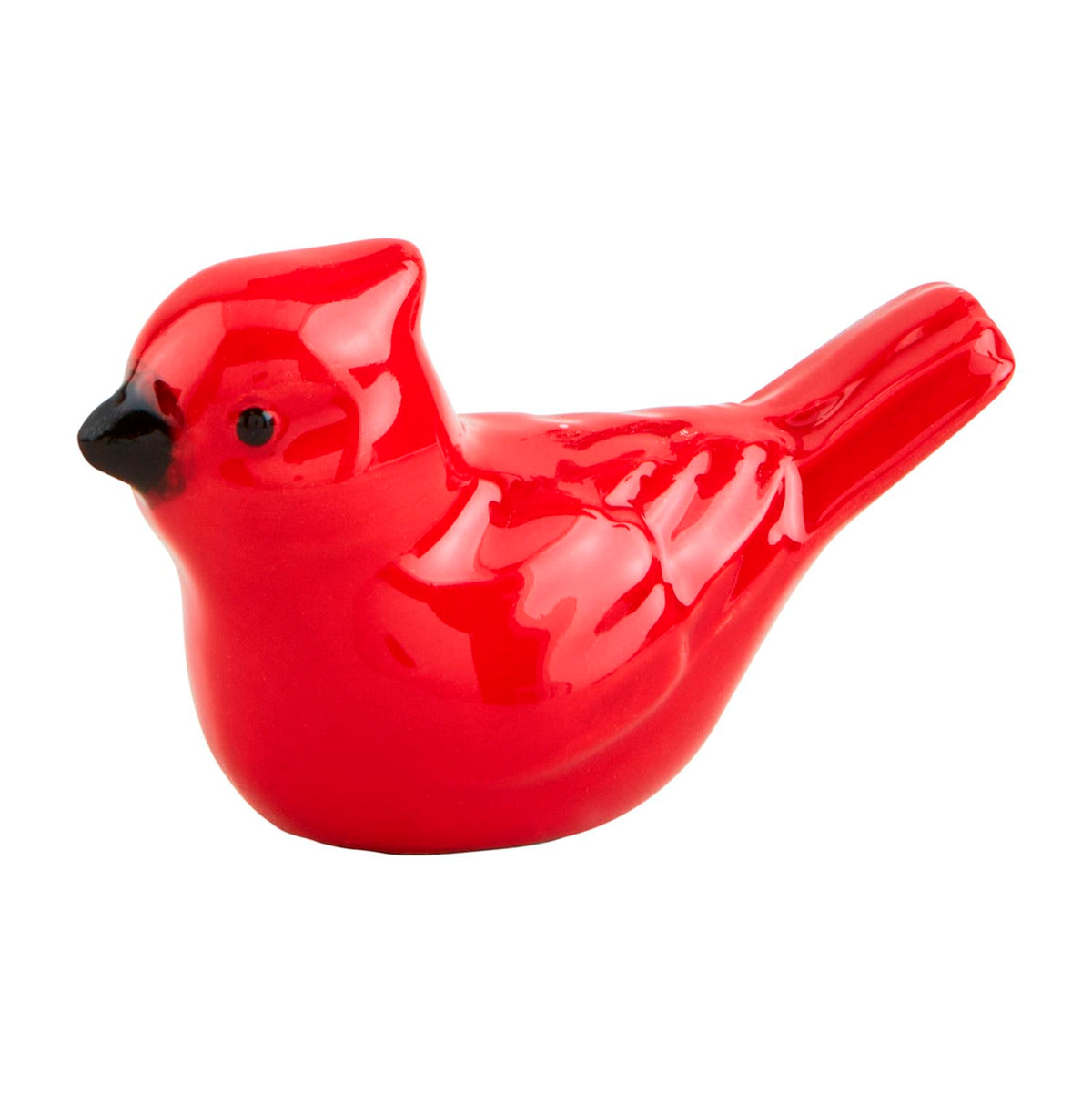 Small red dolomite cardinal figurine with a glossy finish and black beak.