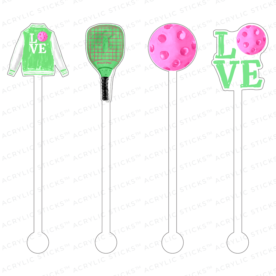 Pickleball Hot Pink & Lime Acrylic Stir Sticks Combo - Sold as Set