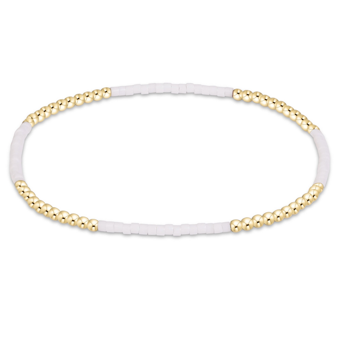 Gameday Hope Blissful Bracelet with alternating white seed beads and 14kt gold-filled beads.