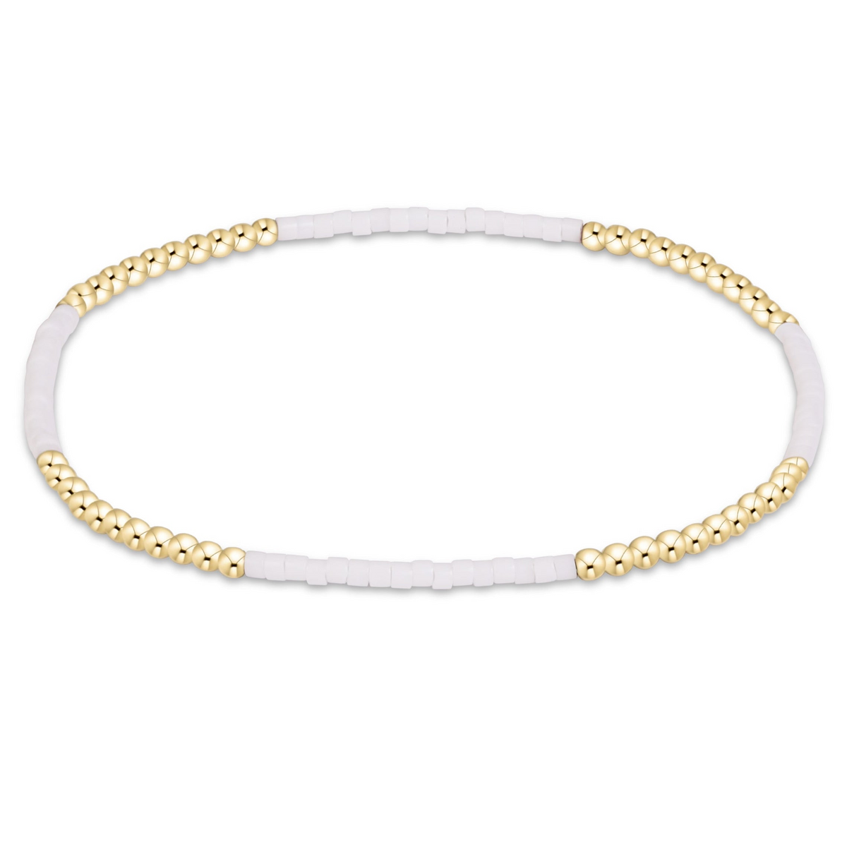 Gameday Hope Blissful Bracelet with alternating white seed beads and 14kt gold-filled beads.