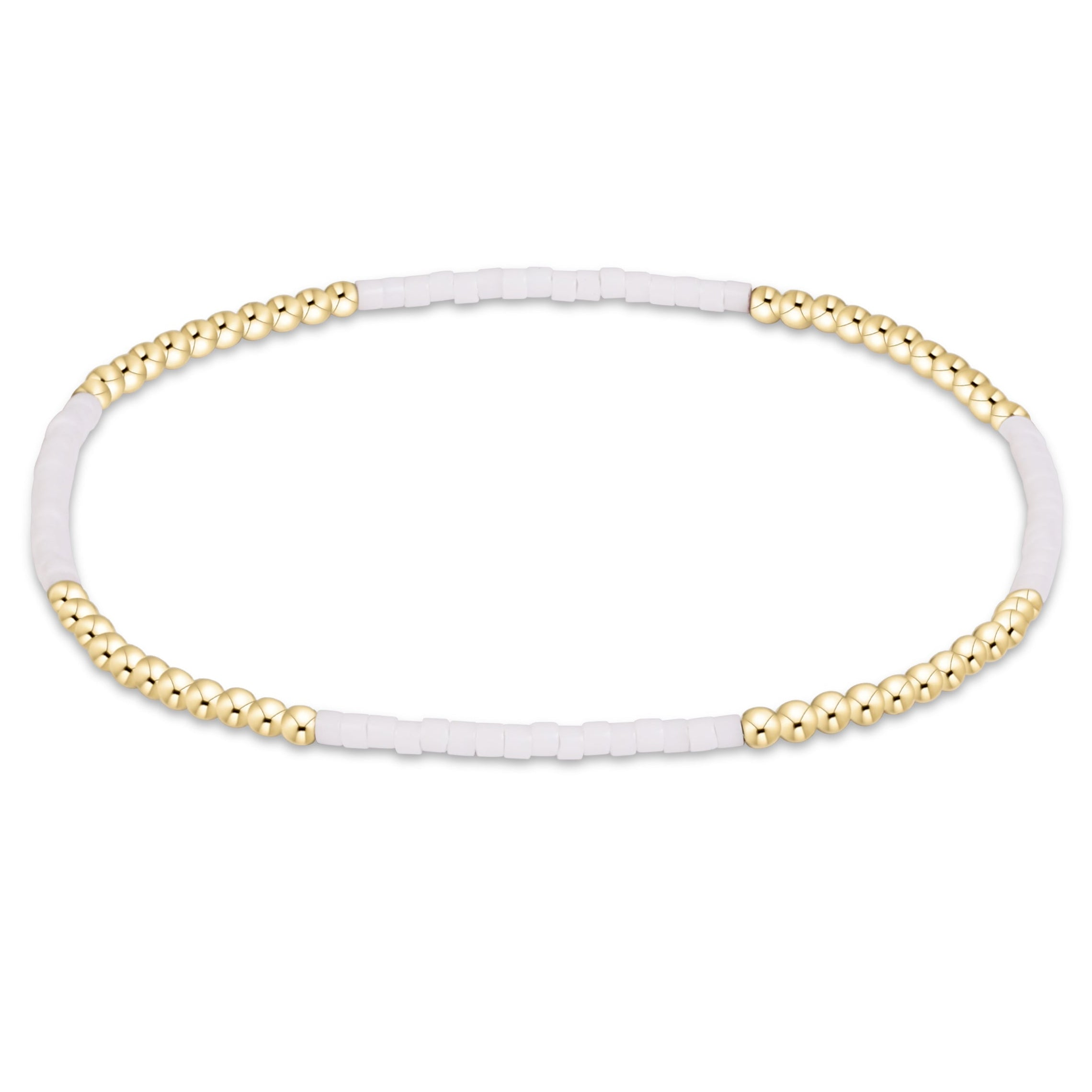 Gameday Hope Blissful Bracelet with alternating white seed beads and 14kt gold-filled beads.