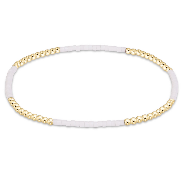 Gameday Hope Blissful Bracelet with alternating white seed beads and 14kt gold-filled beads.