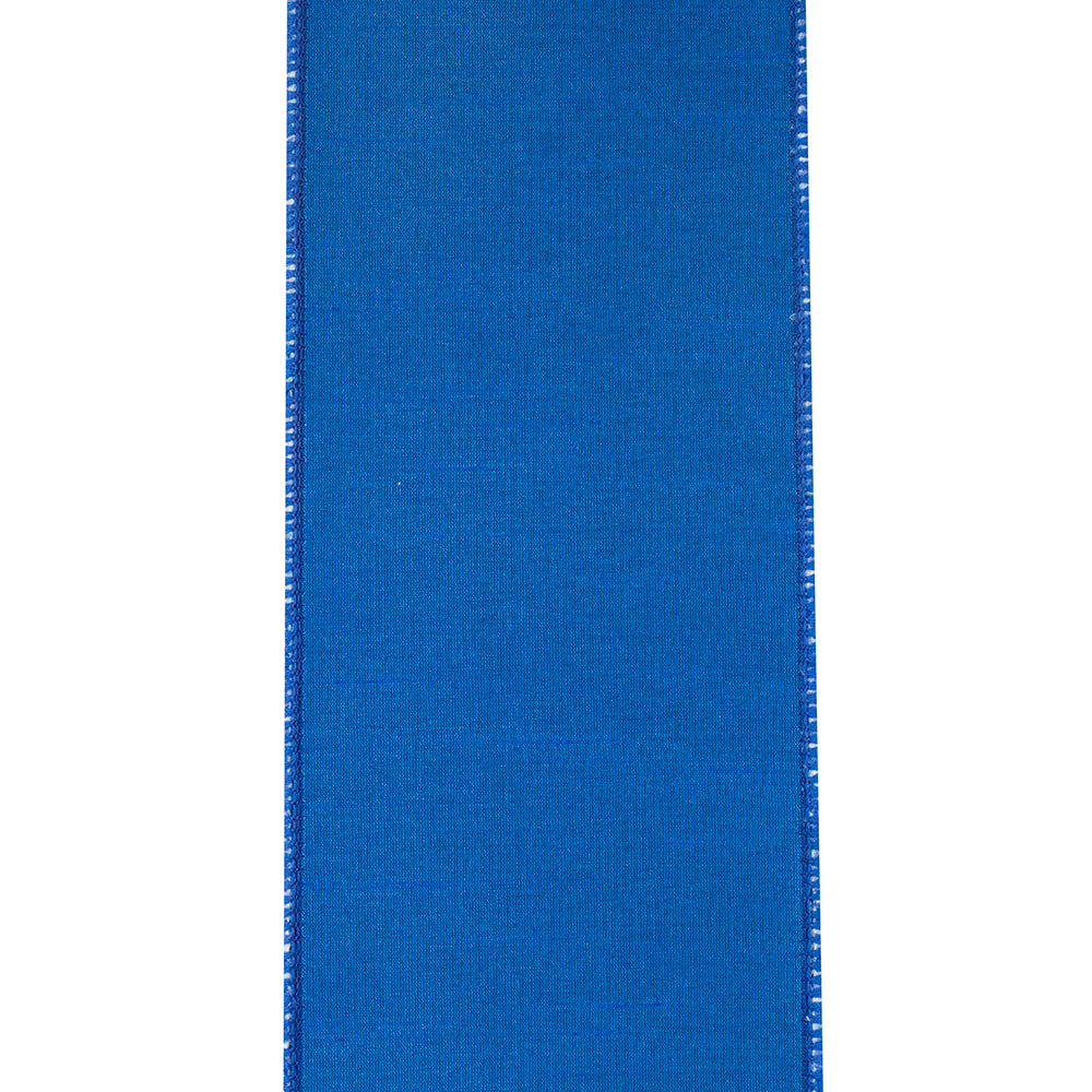 4 inch royal blue twill deluxe dupioni wired edge ribbon with textured fabric finish.
