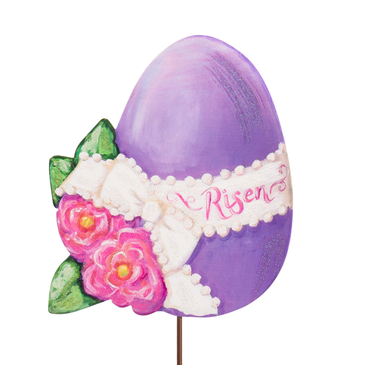 Risen Egg stake in natural wood finish with smooth oval silhouette.