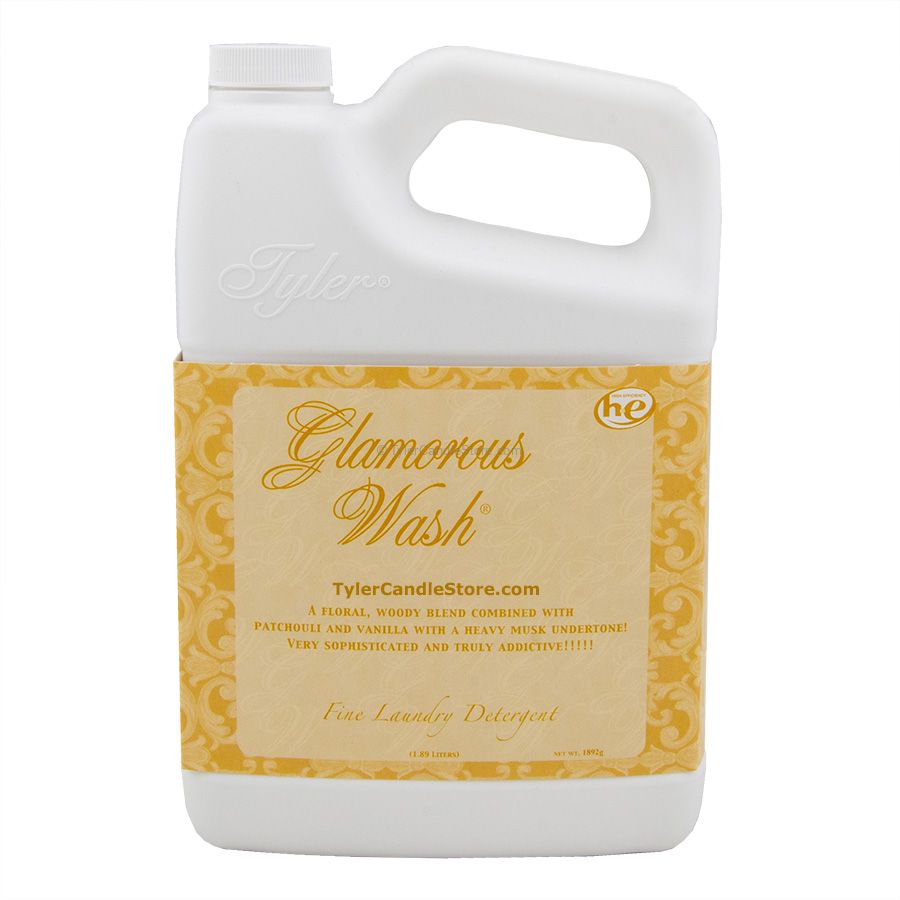 1.89L bottle of Tyler Glamorous Wash Fine Laundry Detergent with a yellow and white label.