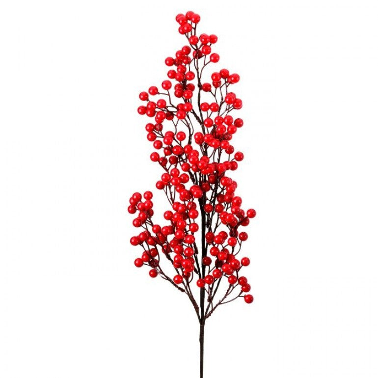 27 inch Petite Cluster Berry Spray in red with lifelike berry clusters on flexible brown stems.