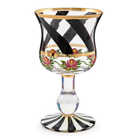 Hand-painted mouth-blown wine glass with gold lustre embellishment