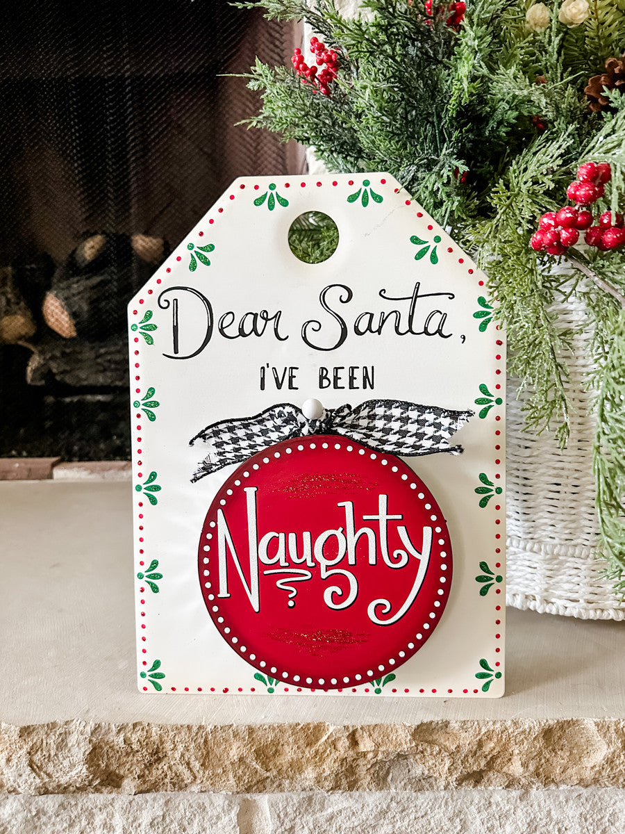 Dear Santa sign with charm on a white background