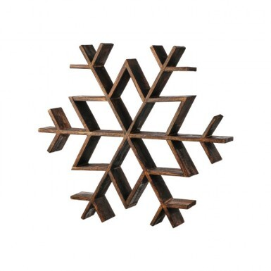 Rustic dark brown mango wood snowflake table piece with a geometric, multi-tiered design.