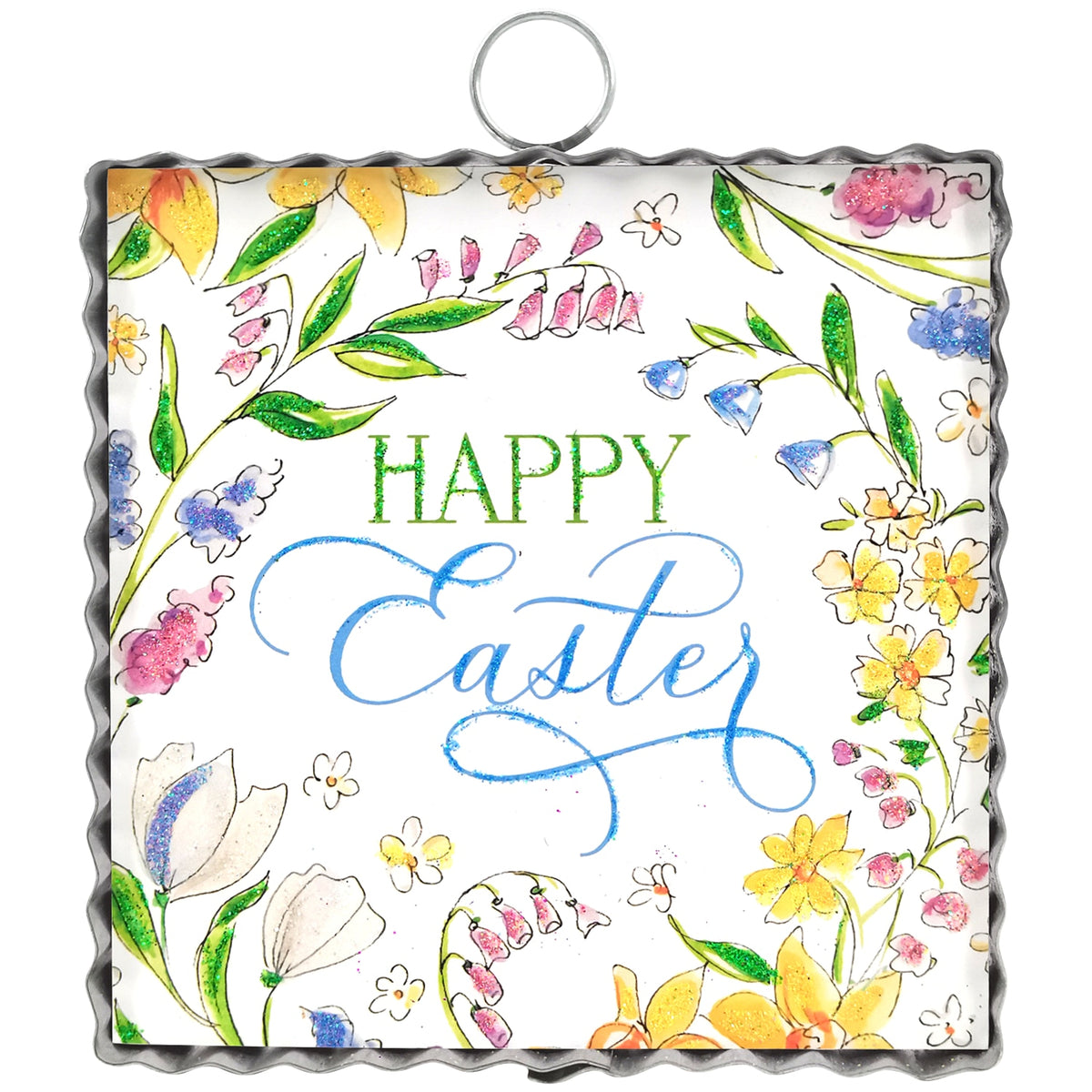 Mini Beck's Happy Easter Flower hanging ornament with pastel floral pattern.