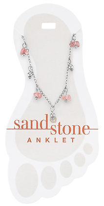 Silver pink natural stone dangle sand and stone anklet with a chain extender