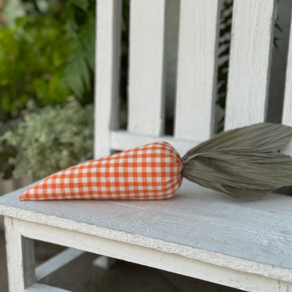 Orange check fabric carrot with green leaf stems