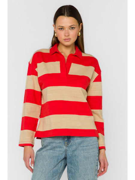 Sailor long sleeve rugby polo in white cotton with a classic collar.