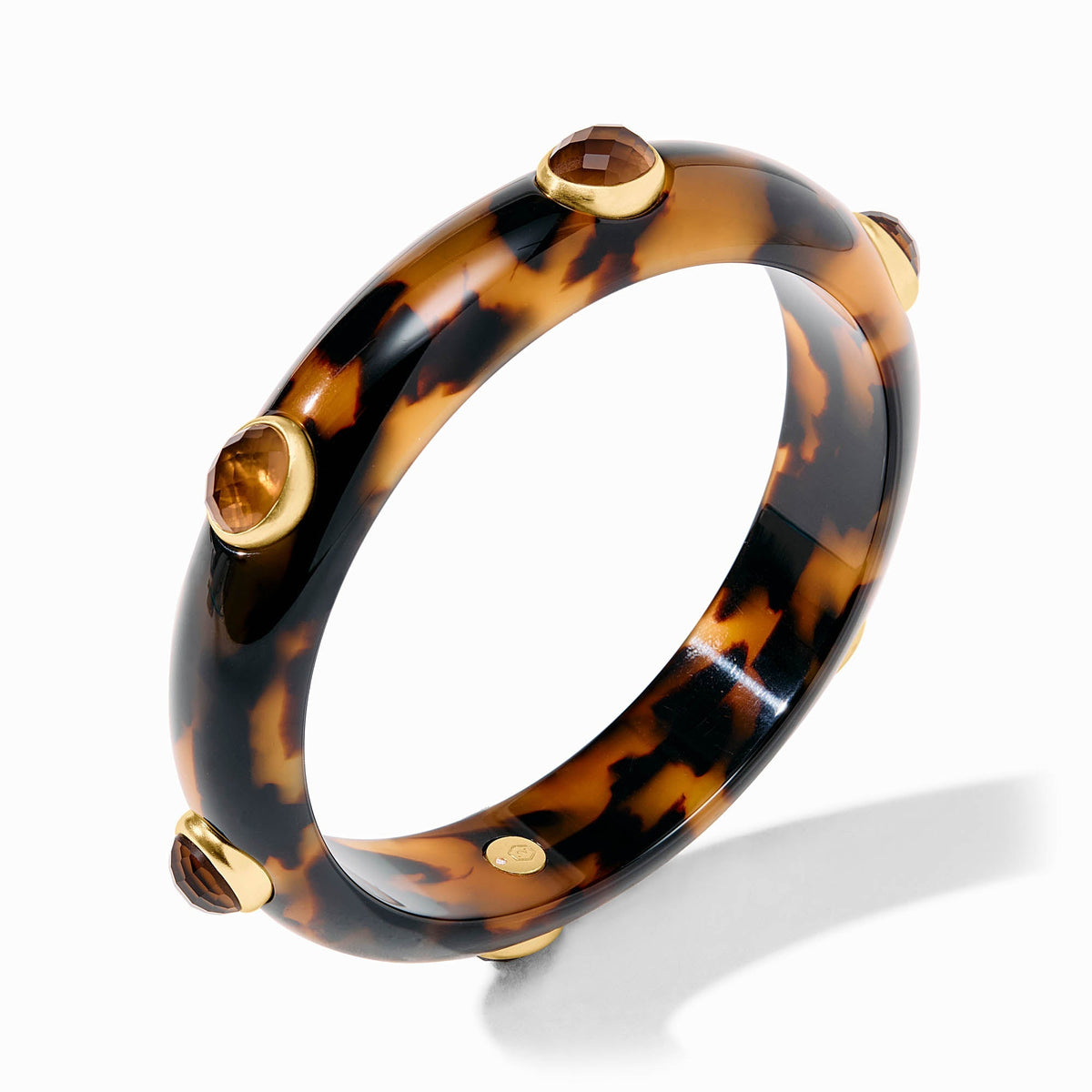 Carnaby Stone Bangle in tortoiseshell acetate with 24K gold-plated glass stone studs.