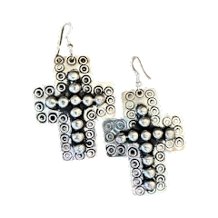 Western-style bubble hoop earrings with a cross detail in gold-tone metal.