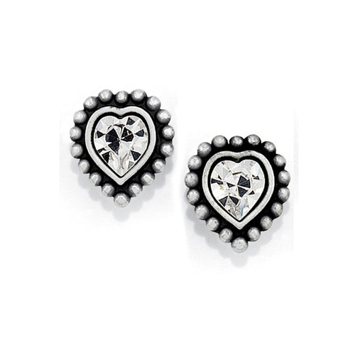 Shimmer Heart Mini Post Earrings in silver plated finish with fine quality crystal centers.