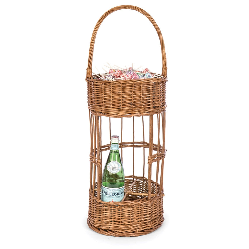 Round boiled willow bar caddy with three compartments