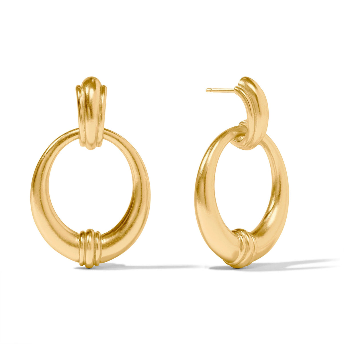 Portofino Doorknocker earring with a gold-tone finish featuring an ornate doorknob design and pearl-like accents.