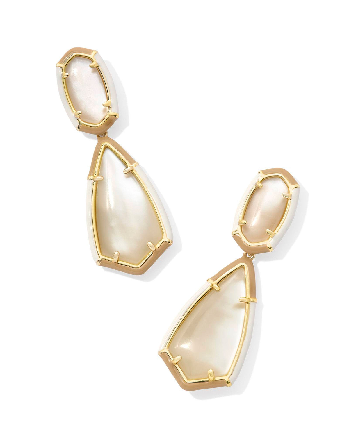 Gold enamel frame statement earring with custom-cut stones on a post closure.