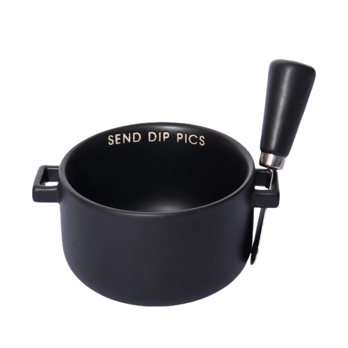 Ceramic dip bowl with spreader in neutral tone