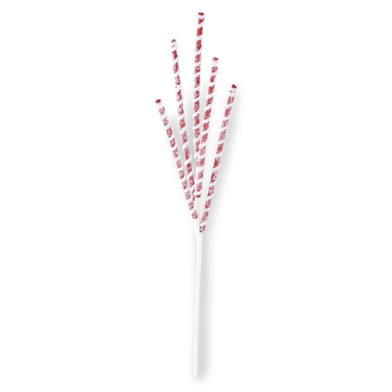 24-inch spiral spike spray with red and white flocked glittered branches on a white stem.