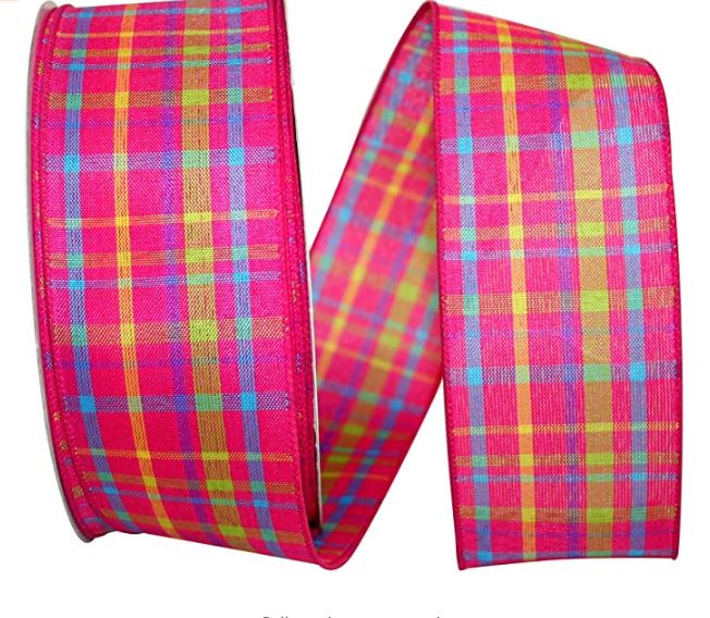 Fuchsia plaid wired-edge Breezeway value curtain panel with grommet top