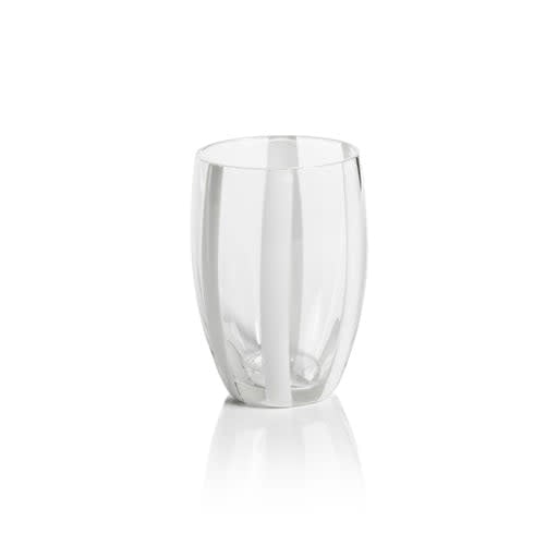 Clear stemless glass with vertical stripes