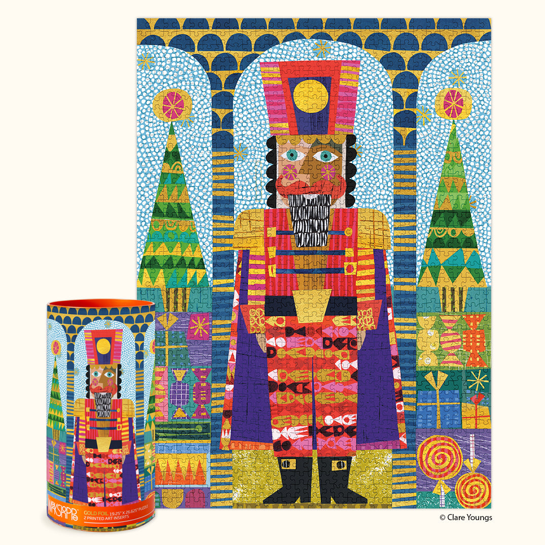 Limited edition gold foil nutcracker jigsaw puzzle with festive holiday pattern