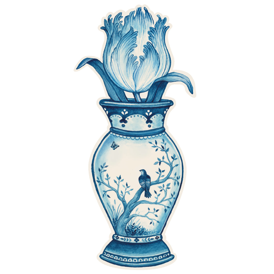 Indigo tulip-shaped table accent with a smooth curved silhouette.
