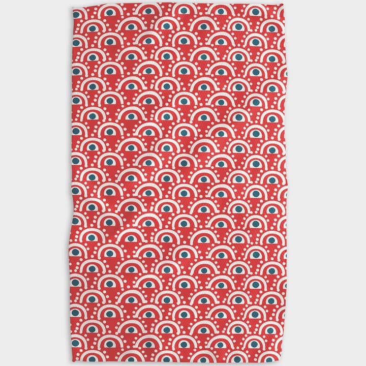 Recycled polyester waffle weave tea towel with single-sided print