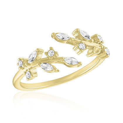 CZ Leaf Gold Layers Rings: gold-tone stacked rings with leaf pattern silhouette