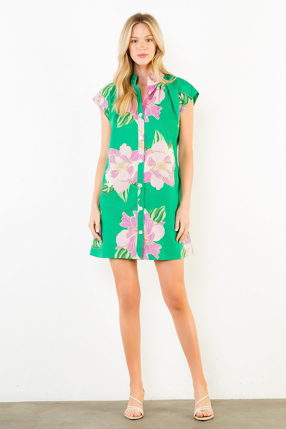 Ayla Short Sleeve Floral Print Button Up Dress