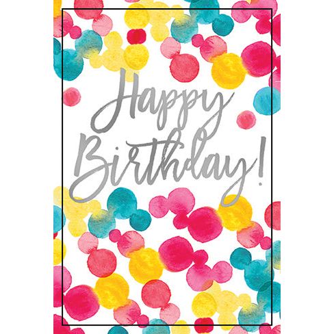 Birthday card with foil refinements showing 'Happy Birthday' outside text.