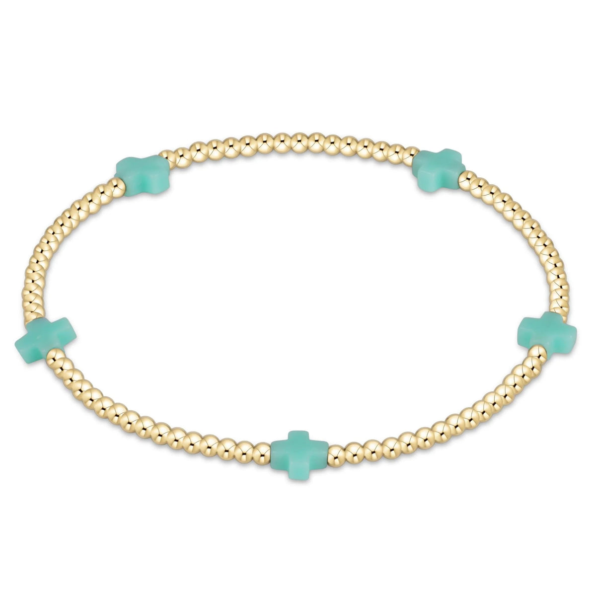 Signature Cross Small 2mm gold-filled bead bracelet with five turquoise cross accents.