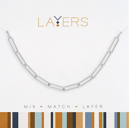 Silver Ribbed Paperclip Chain Layers Necklace