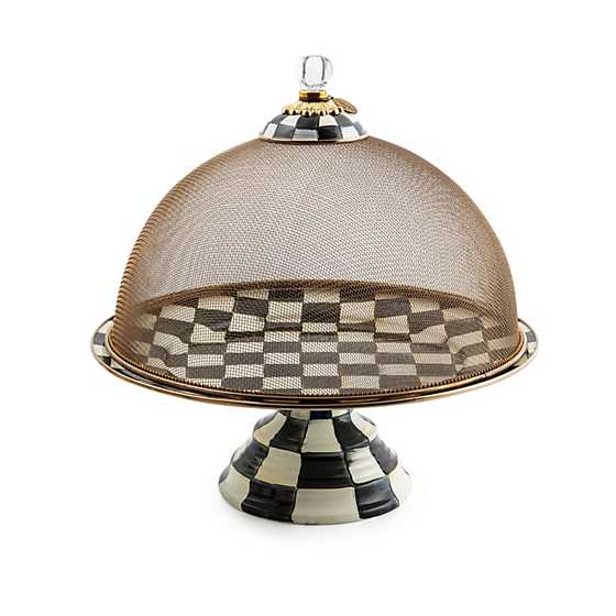Large bronzed stainless steel mesh dome with hand-painted black and white checkered accents.