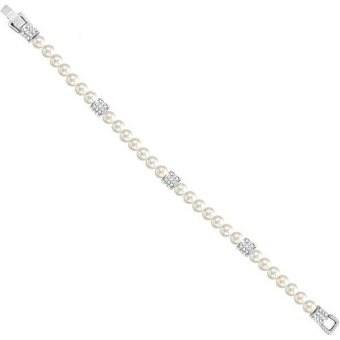 Meridian Petite Pearl Bracelet with silver-plated crystal accents and a fold-over clasp.