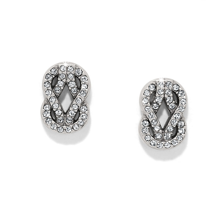 Interlok Harmony Luxe silver-plated post earrings with fine quality crystals in a knot design.