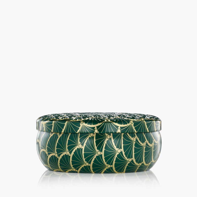 Noble Fir garland candle in a silver tin with three wicks